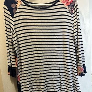 Pink Clover Navy and White Striped Long Sleeve Top